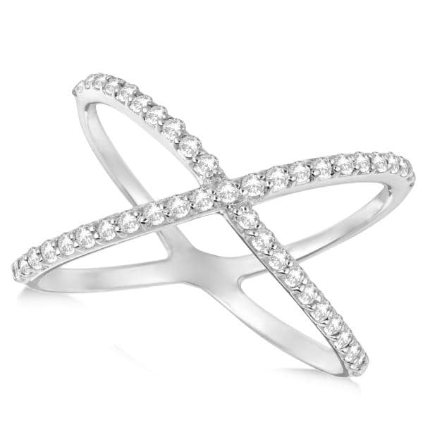 X Shaped Diamond Ring 14k White Gold 0.50ct