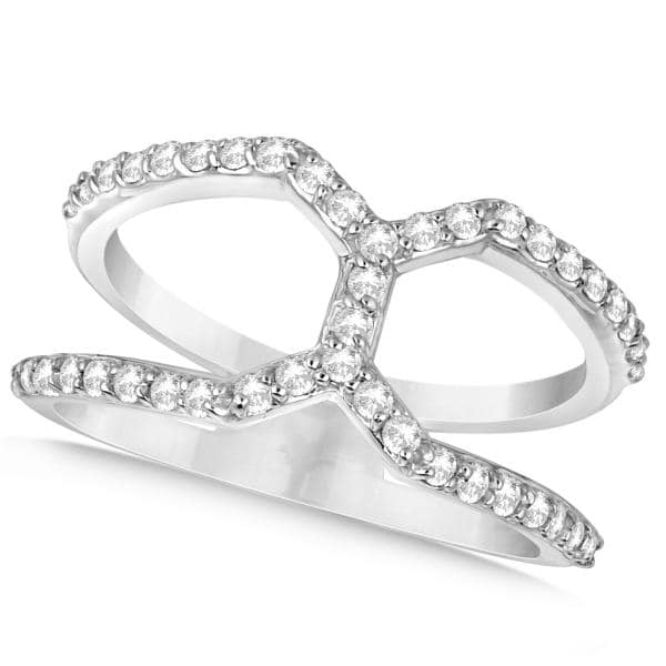 Double Open Circle Abstract Diamond Ring Band 14k White Gold 0.43ct