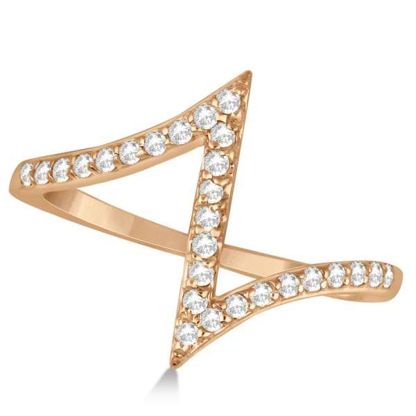 Unique Z Shaped Diamond RIng Abstract Design 14k Rose Gold 0.27ct