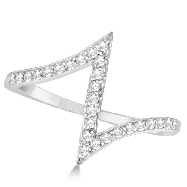 Unique Z Shaped Diamond RIng Abstract Design 14k White Gold 0.27ct