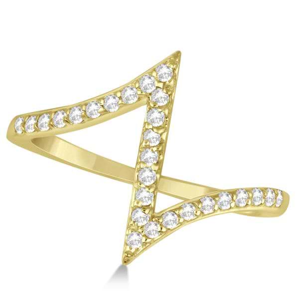 Unique Z Shaped Diamond RIng Abstract Design 14k Yellow Gold 0.27ct
