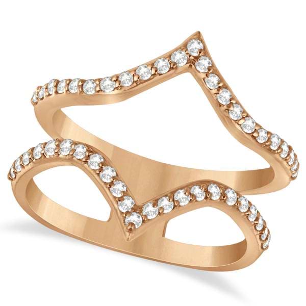 Double V Abstract Diamond Ring Pave Set 14k Rose Gold 0.41ct