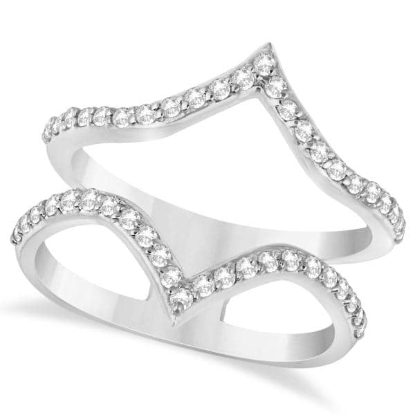 Double V Abstract Diamond Ring Pave Set 14k White Gold 0.41ct