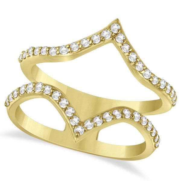 Double V Abstract Diamond Ring Pave Set 14k Yellow Gold 0.41ct