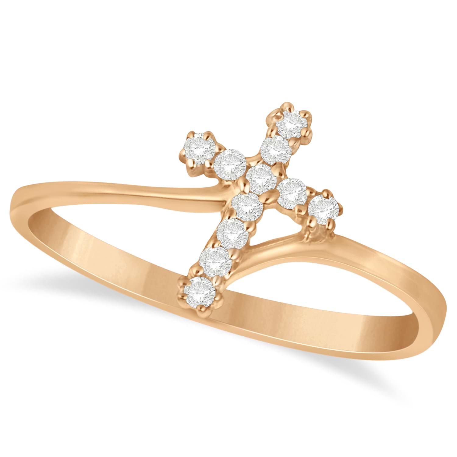 Diamond Religious Cross Twisted Ring 14k Rose Gold (0.10ct)