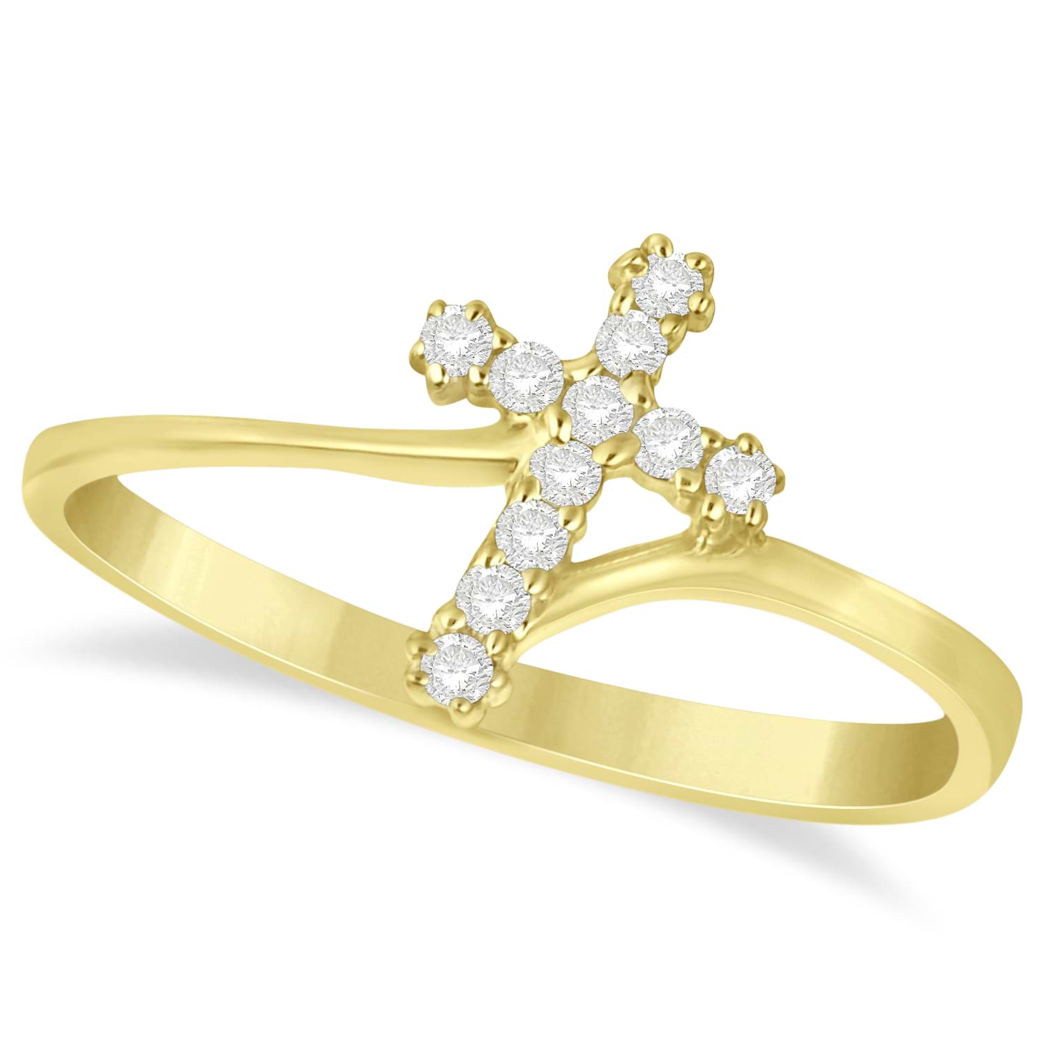 Diamond Religious Cross Twisted Ring 14k Yellow Gold (0.10ct)