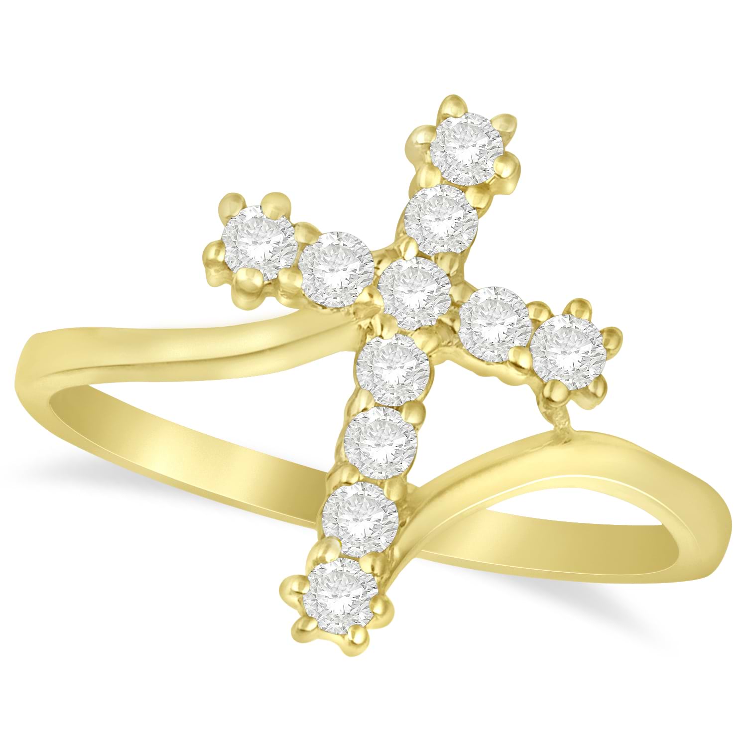 Diamond Religious Cross Twisted Ring 14k Yellow Gold (0.33ct)
