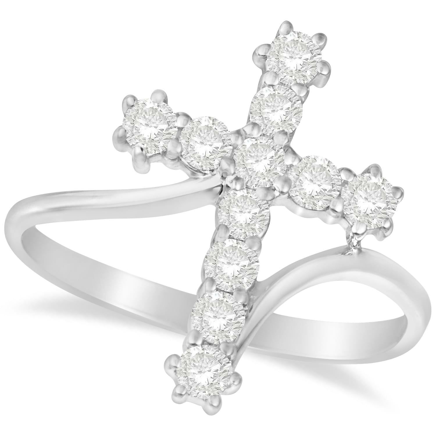 Diamond Religious Cross Twisted Ring 14k White Gold (0.51ct)