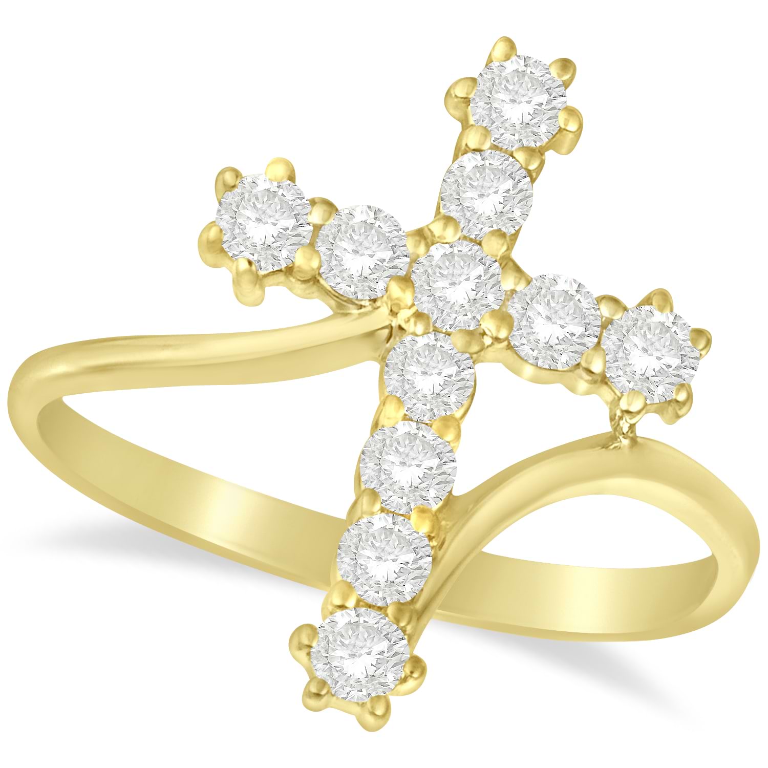 Diamond Religious Cross Twisted Ring 14k Yellow Gold (0.51ct)