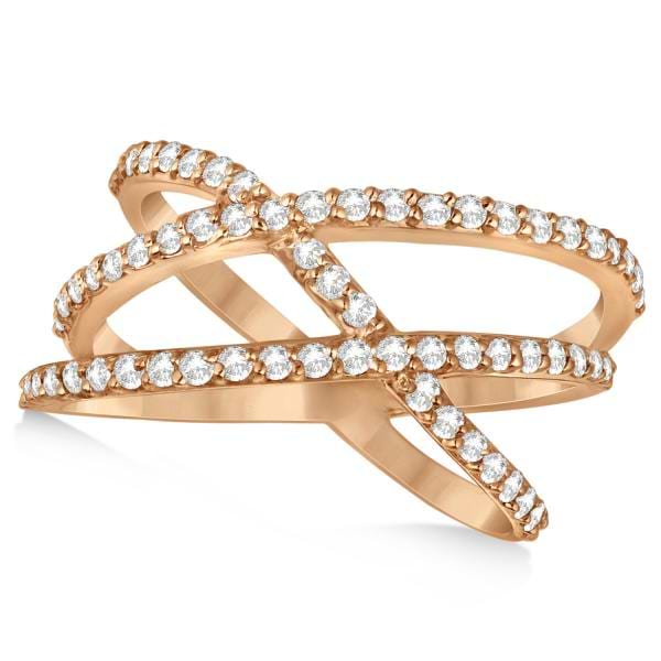 Three Band Intertwined Abstract Diamond Ring 14k Rose Gold 0.65ct
