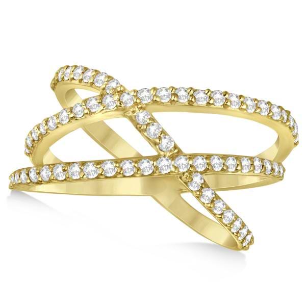 Three Band Intertwined Abstract Diamond Ring 14k Yellow Gold 0.65ct