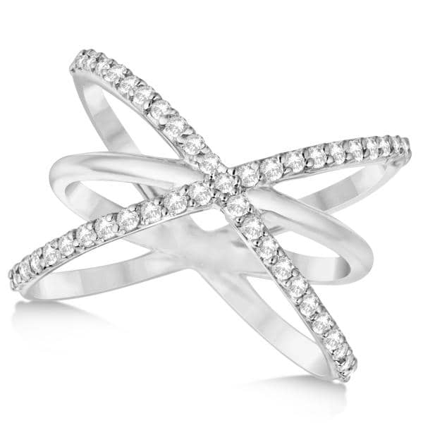 Diamond "X" Ring with Criss Cross Bands 14k White Gold 0.50ct.