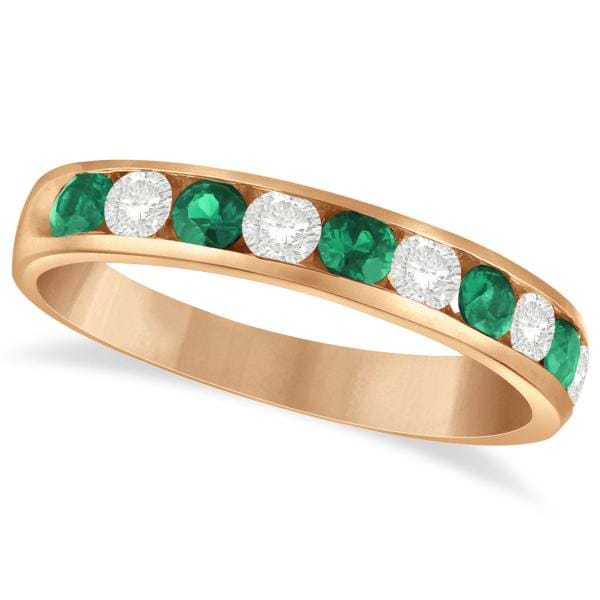 Channel Set Emerald & Diamond Ring Band in 14k Rose Gold 0.79ctw
