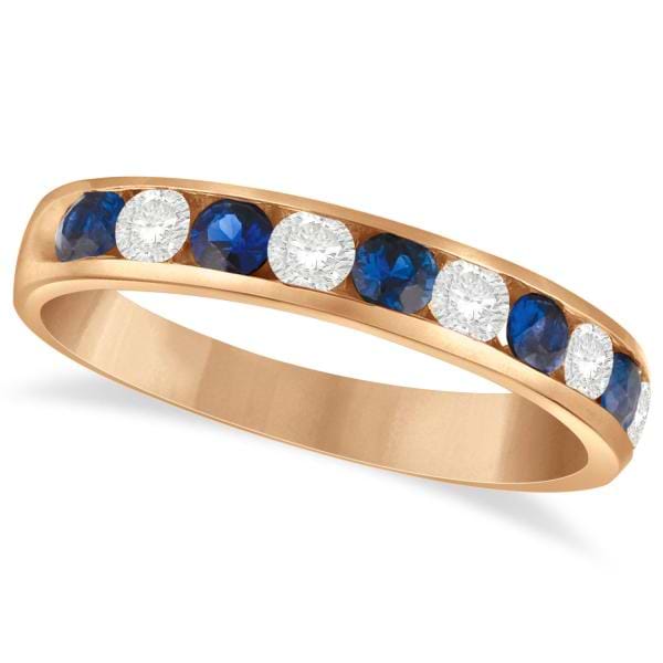 Channel Set Blue Sapphire & Diamond Ring 14k Rose Gold 0.79ctw