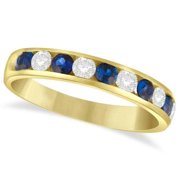 Channel Set Blue Sapphire & Diamond Ring 14k Yellow Gold 0.79ctw