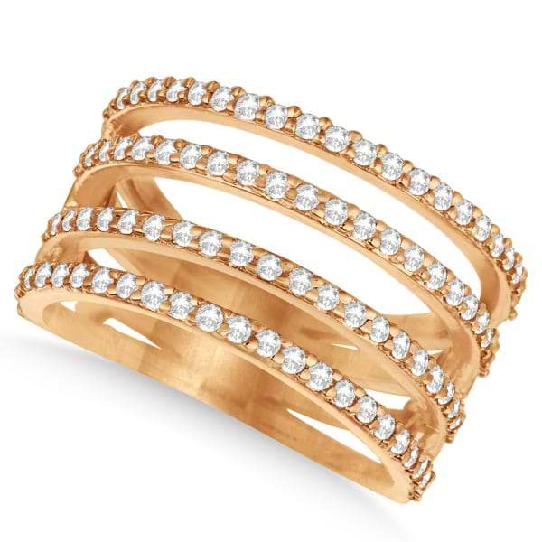 Four Band Diamond Fashion Ring Pave Set in 14k Rose Gold 0.80ct