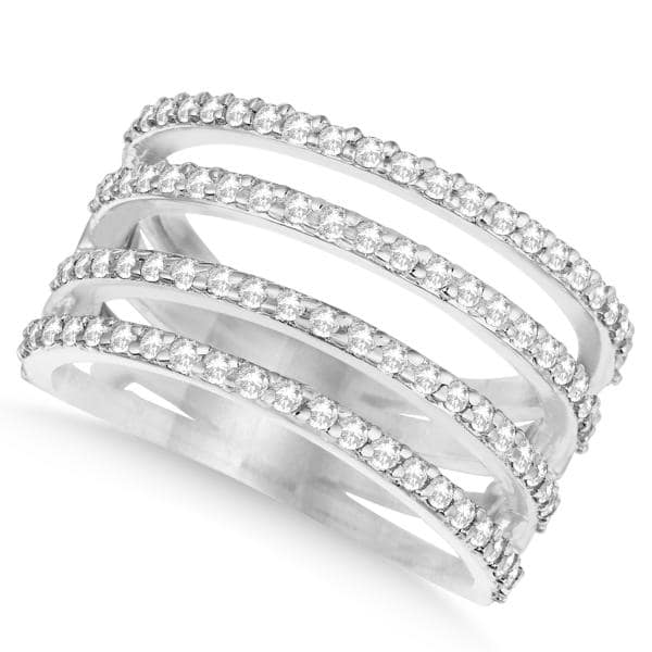 Four Band Diamond Fashion Ring Pave Set in 14k White Gold 0.80ct