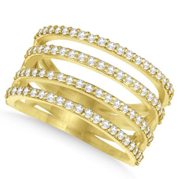 Four Band Diamond Fashion Ring Pave Set in 14k Yellow Gold 0.80ct
