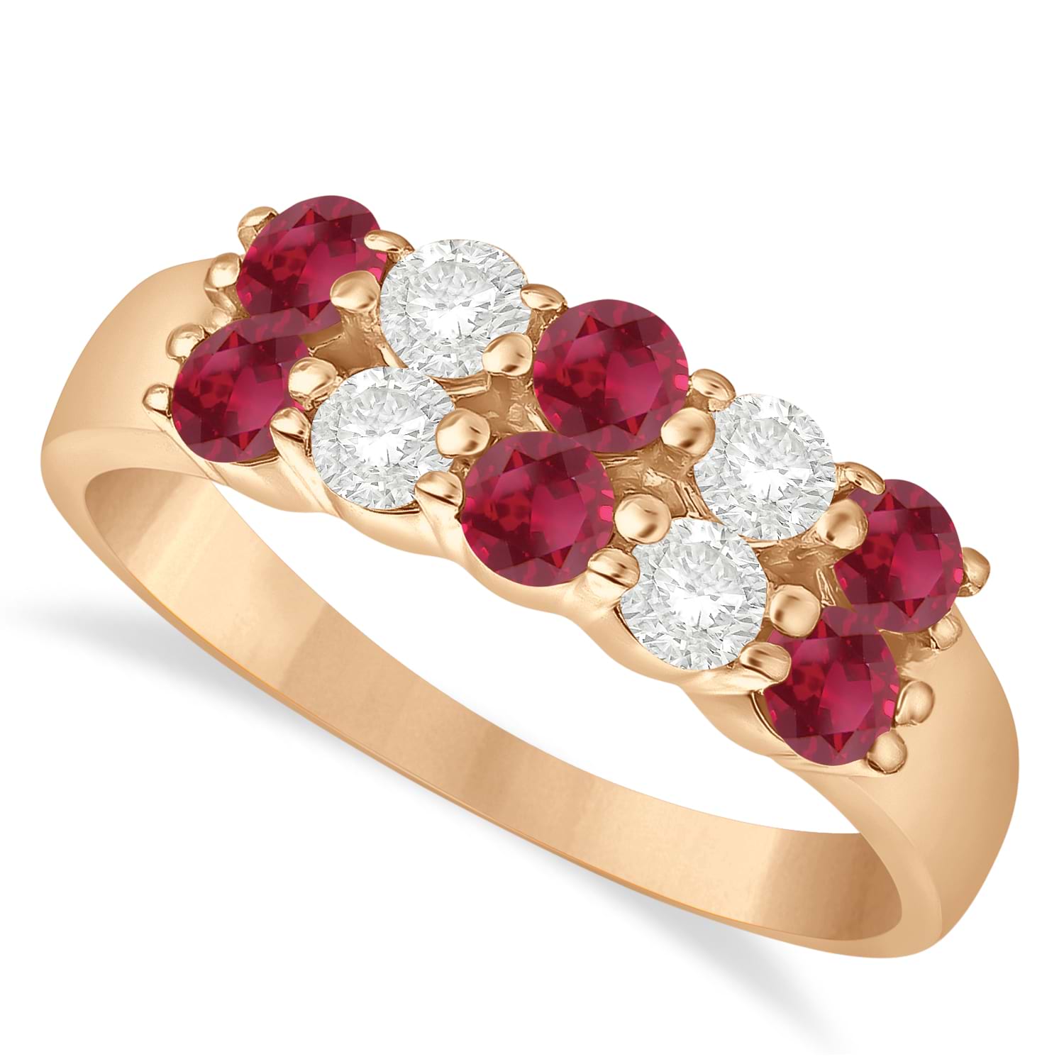 Double Row Ruby & Diamond Ring 14k Rose Gold (1.24ct)