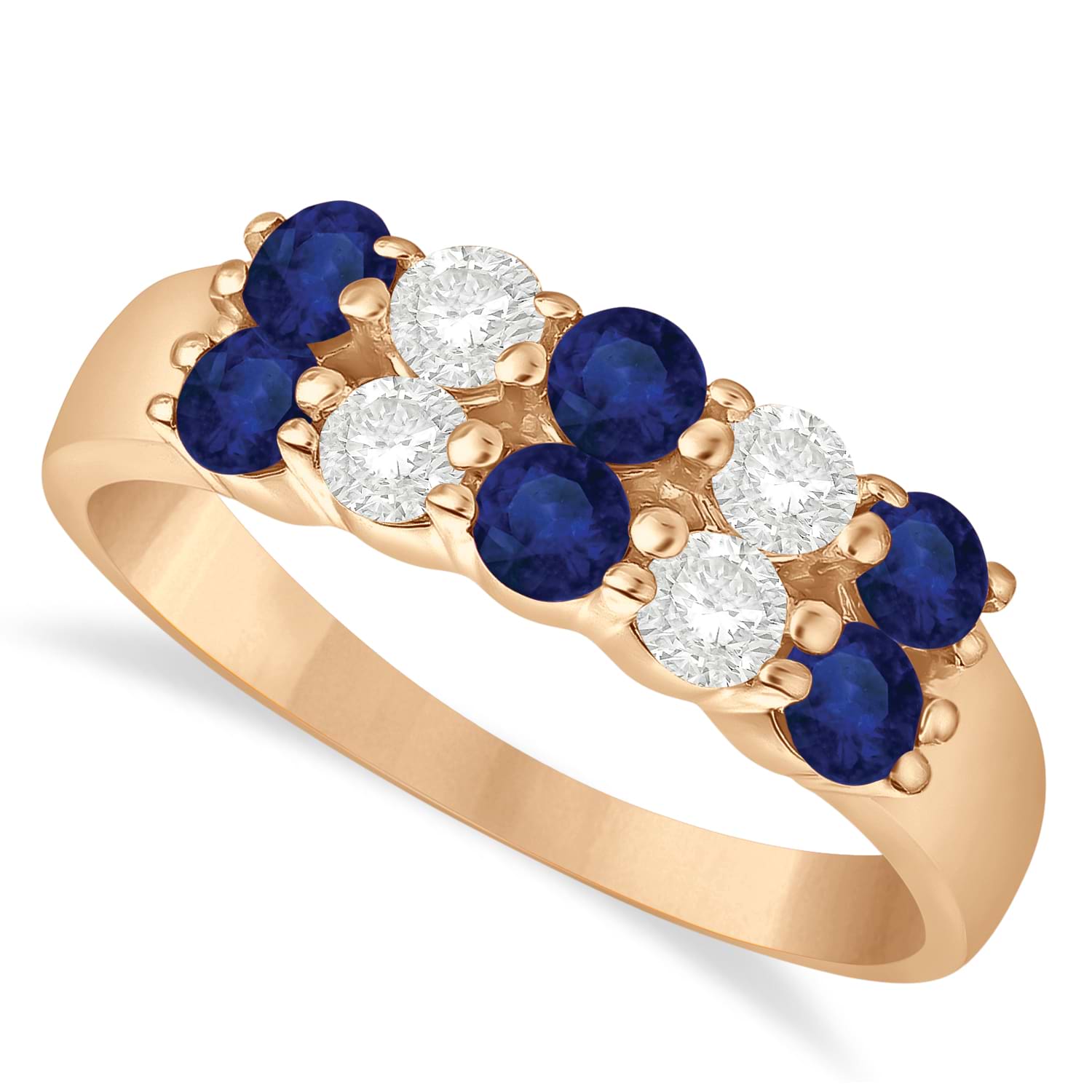 Double Row Sapphire & Diamond Ring 14k Rose Gold (1.12ct)