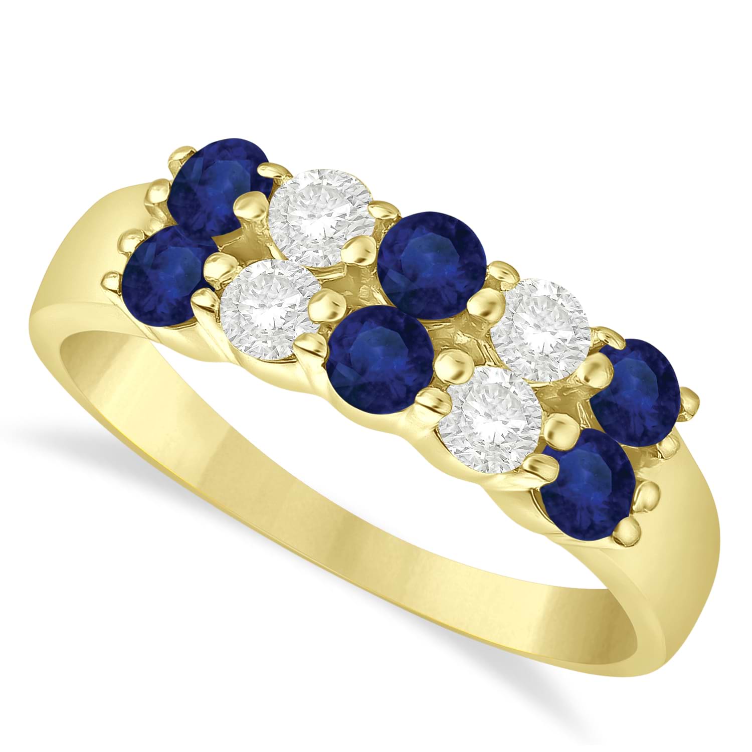 Double Row Sapphire & Diamond Ring 14k Yellow Gold (1.12ct)