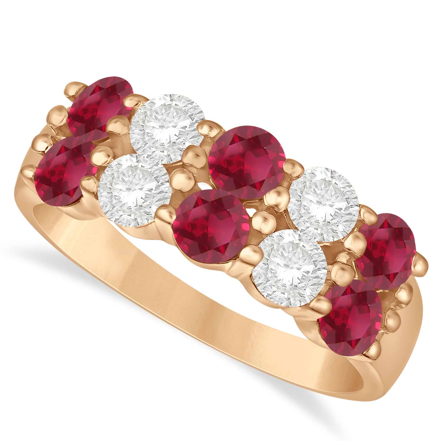 Double Row Ruby & Diamond Ring 14k Rose Gold (2.08ct)