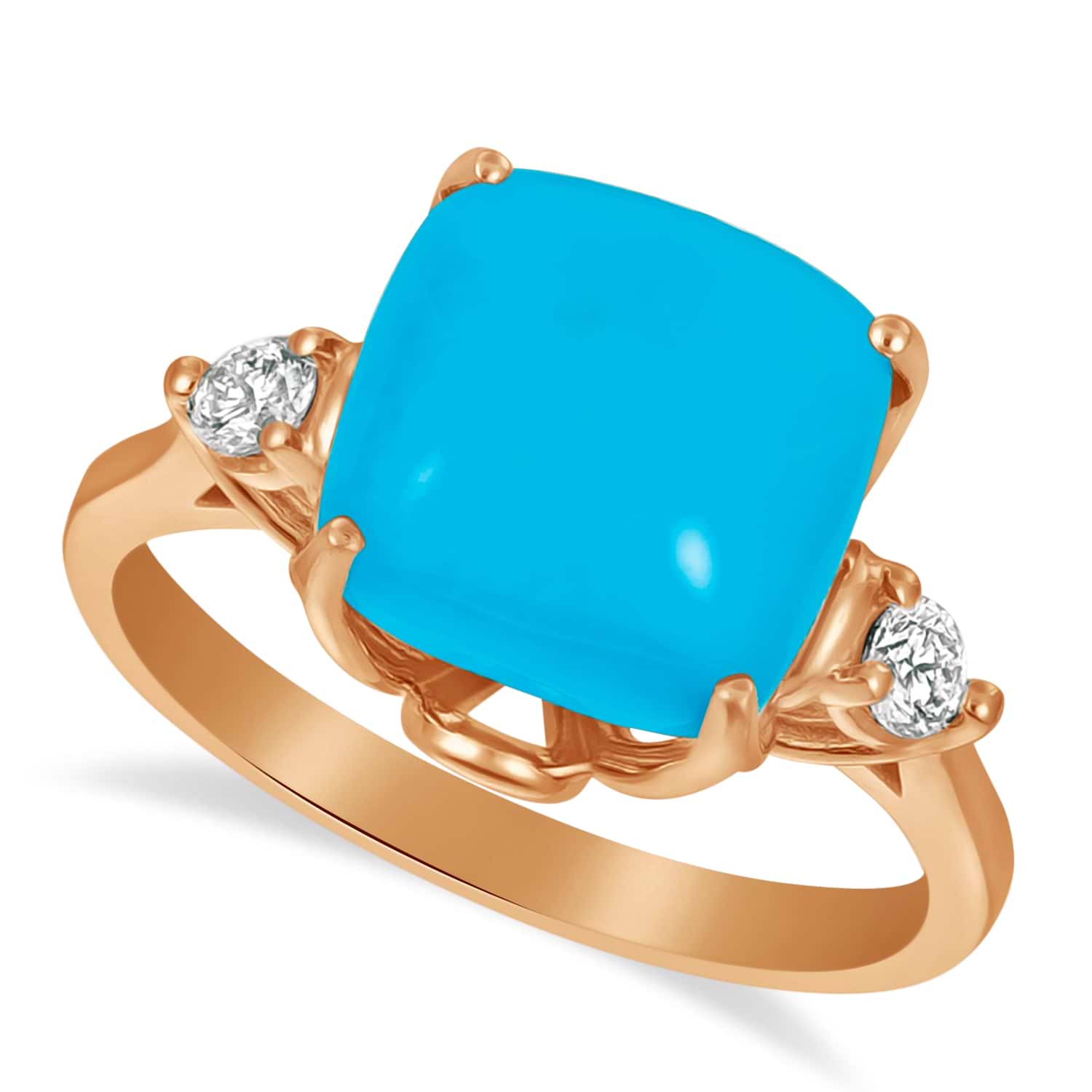 Turquoise Ring with Two Diamonds 14k Rose Gold (4.17ct)