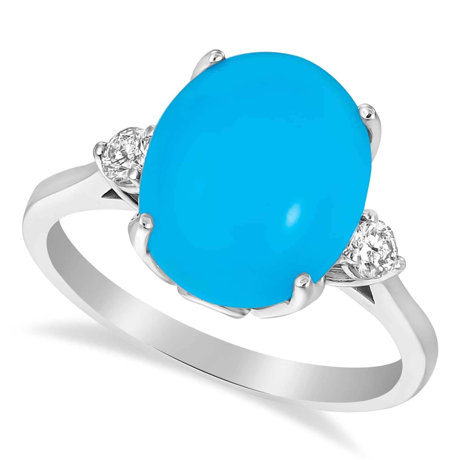 Turquoise Ring with Two Diamonds 14k White Gold (4.17ct)