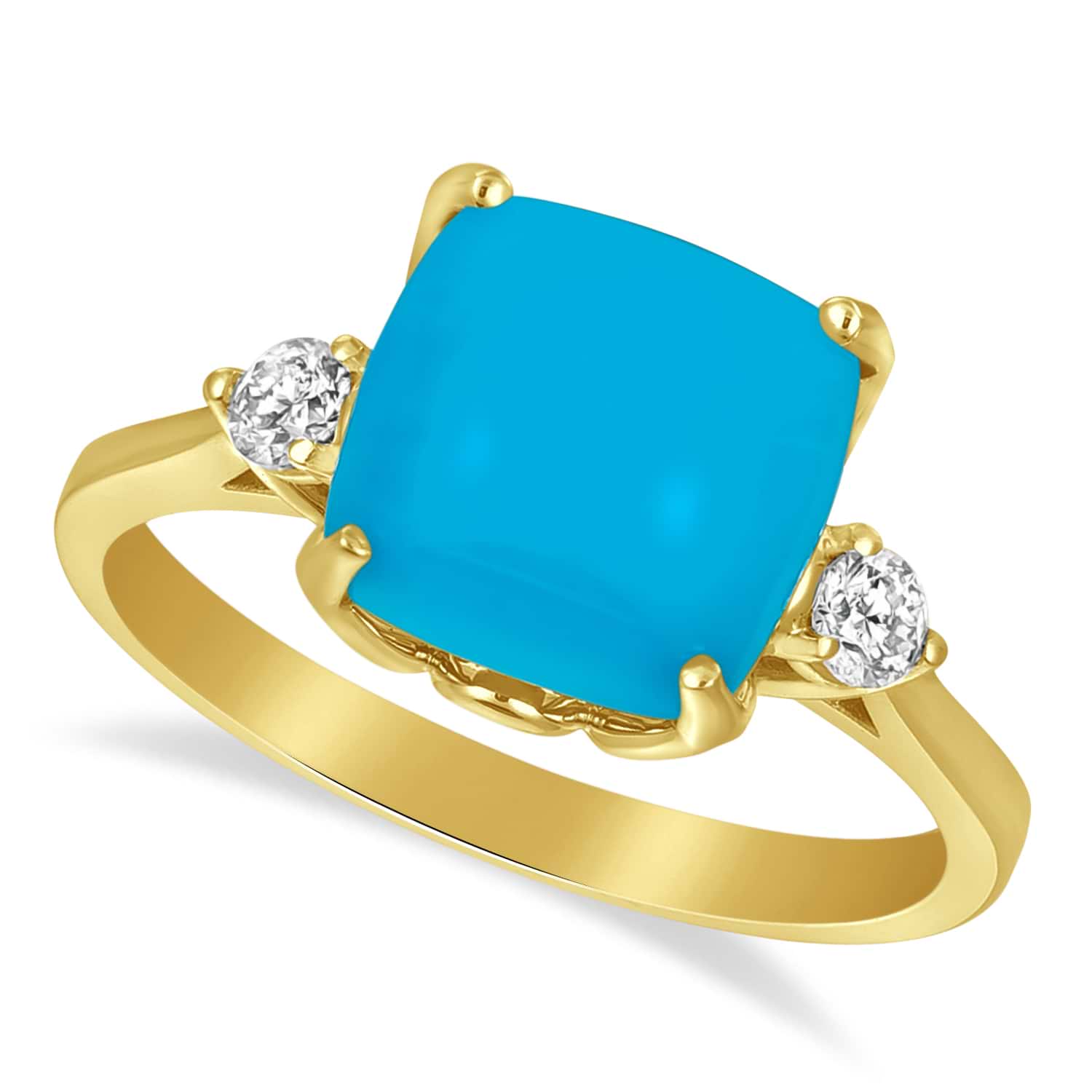 Turquoise Ring with Two Diamonds 14k Yellow Gold (3.17ct)
