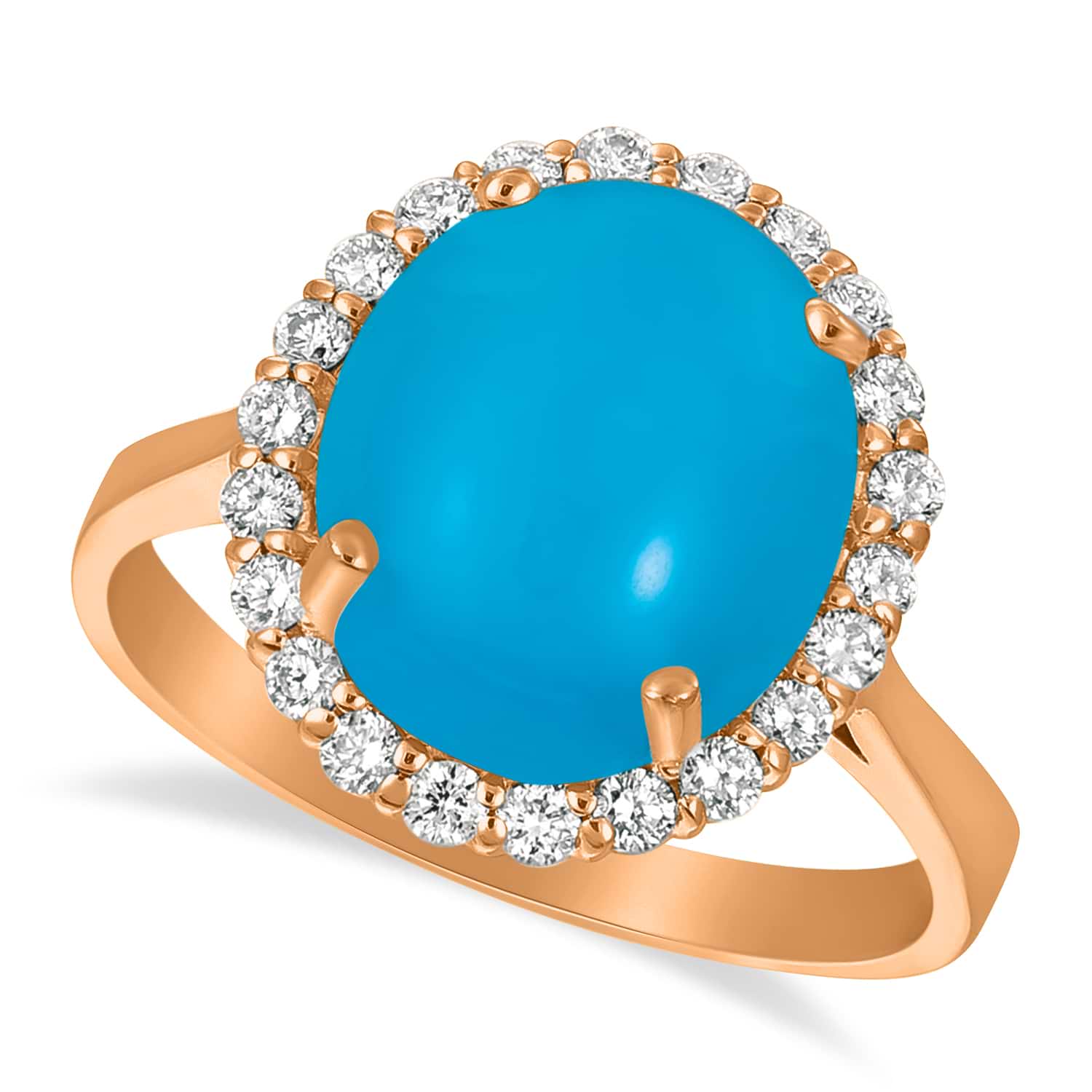Diamond Adorned Turquoise Halo Ring 14k Rose Gold (4.42ct)