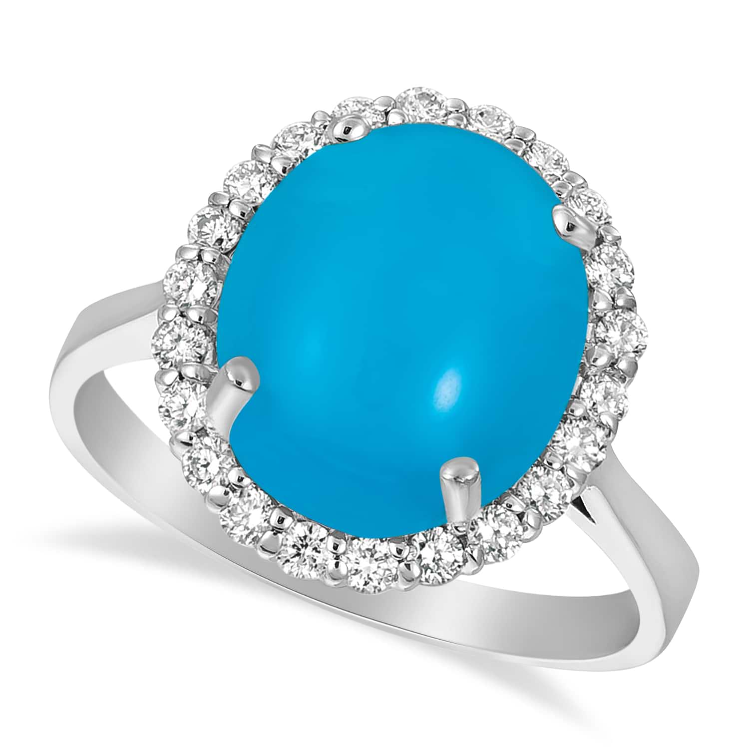 Diamond Adorned Turquoise Halo Ring 14k White Gold (4.42ct)