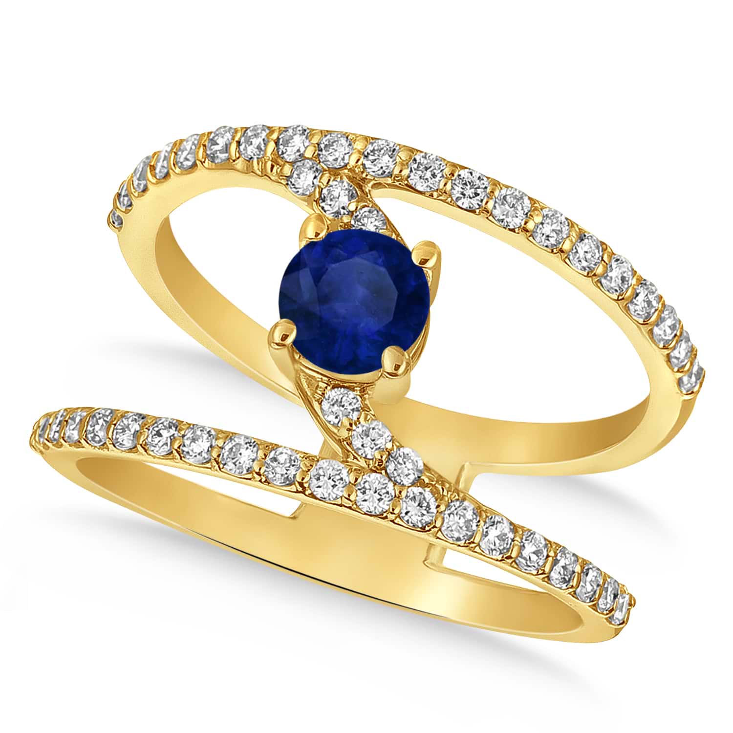 Diamond Adorned Negative Space Sapphire Ring 14k Yellow Gold (1.10ct)
