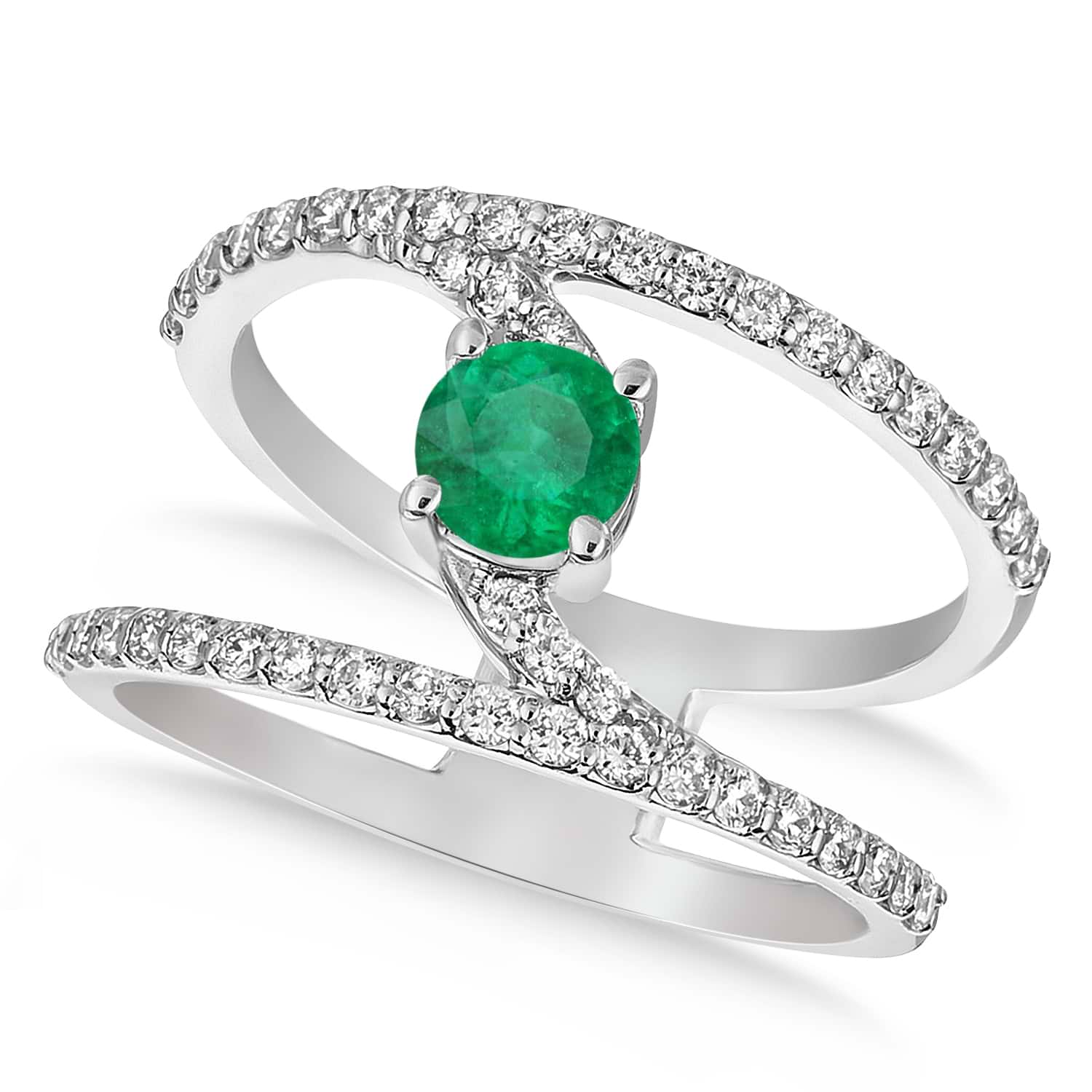 Diamond Adorned Negative Space Emerald Ring 14k White Gold (0.98ct)