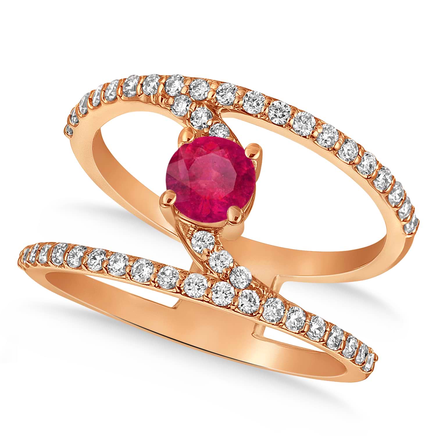 Diamond Adorned Negative Space Red Ruby Ring 14k Rose Gold (1.10ct)