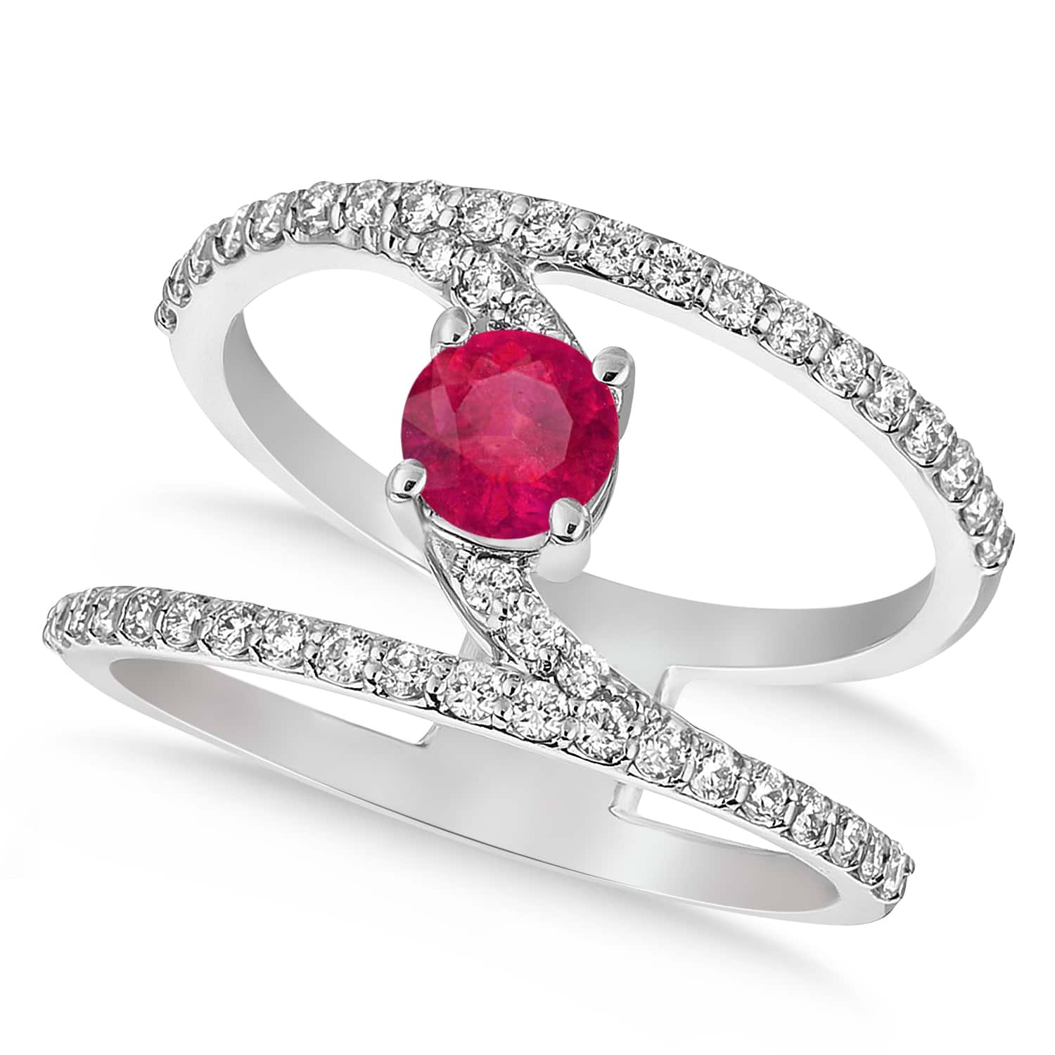 Diamond Adorned Negative Space Red Ruby Ring 14k White Gold (1.10ct)