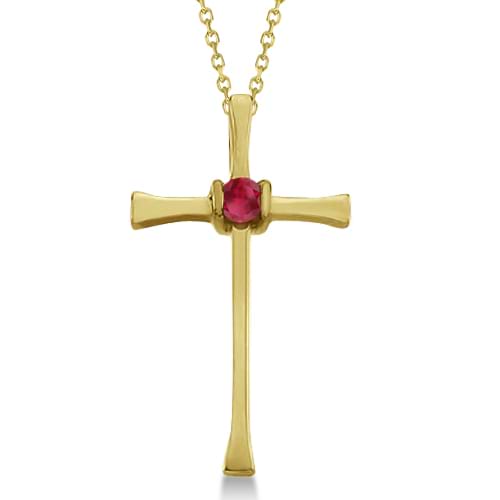 Ruby Gemstone Cross Pendant Necklace 14k Yellow Gold (0.09tct)