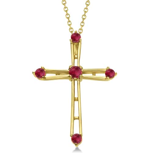 Ruby Gemstone Cross Pendant Necklace 14k Yellow Gold (0.34tct)