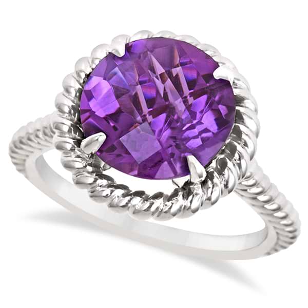 Round Cut Amethyst Cocktail Ring in Sterling Silver (4.09ct)