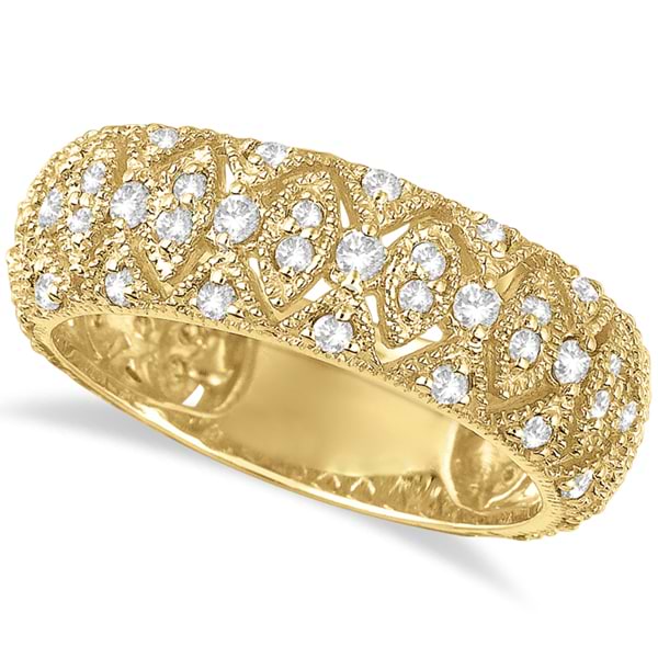Luxury Wide Band Pave Set Diamond Ring 14k Yellow Gold (0.80ct)