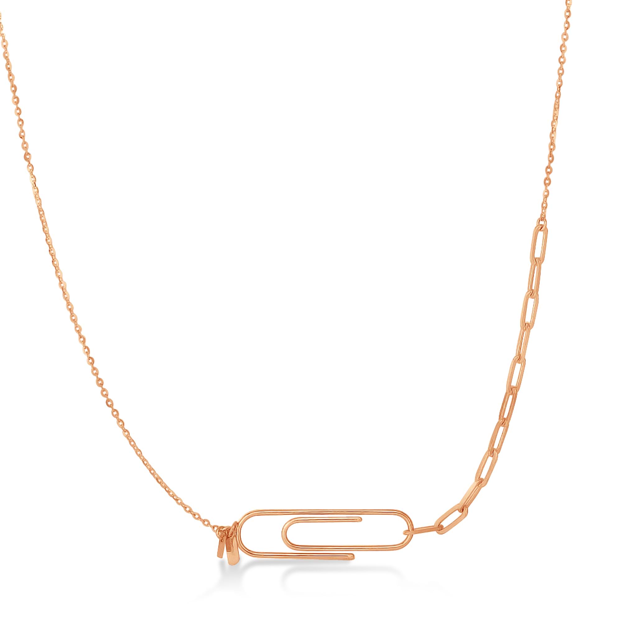 Stationed Paperclip Pendant Necklace 14k Rose Gold