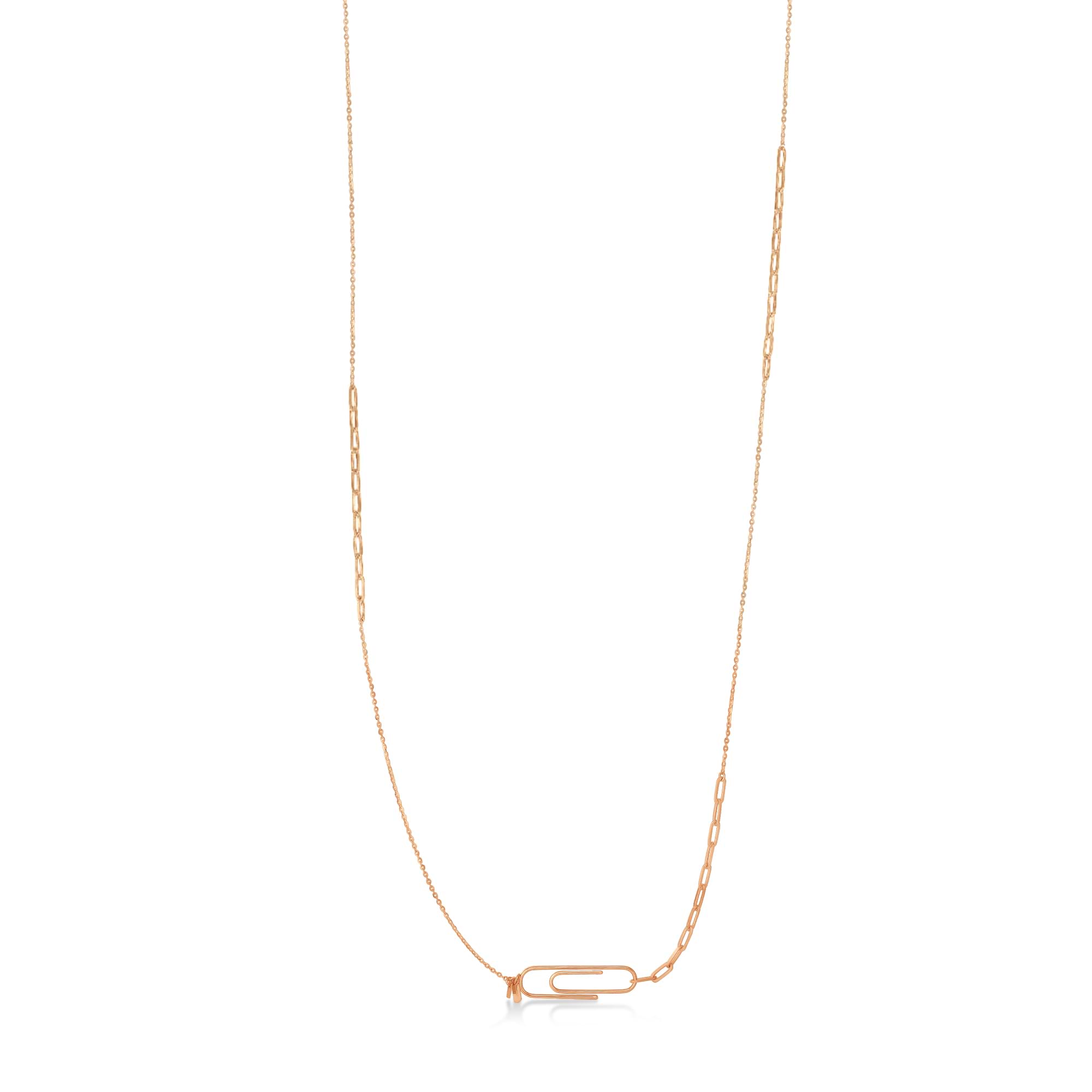 Stationed Paperclip Pendant Necklace 14k Rose Gold
