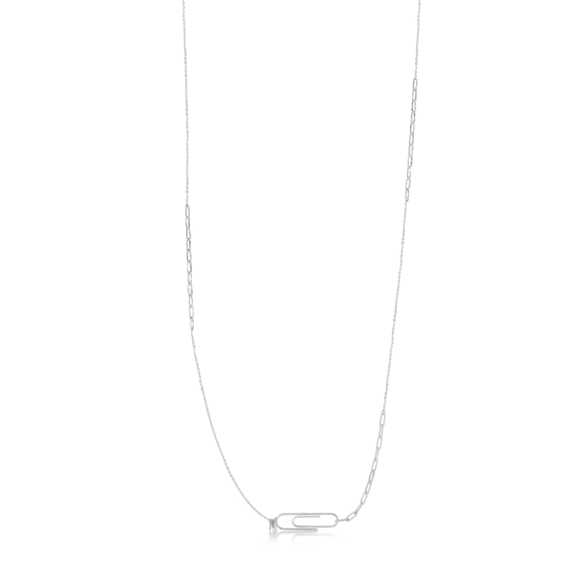 Stationed Paperclip Pendant Necklace 14k White Gold - AZ12262