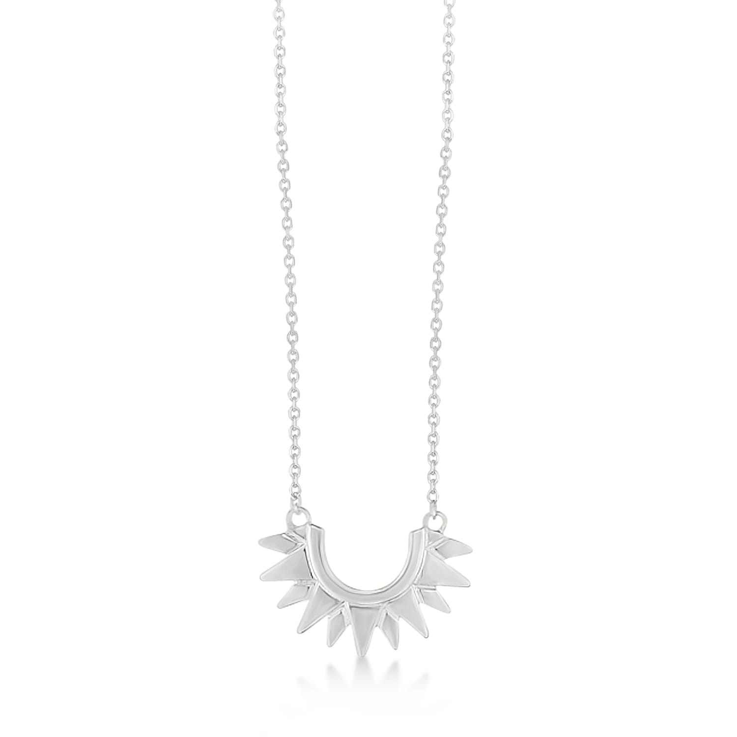 Sunburst Shaped Pendant Necklace 14k White Gold