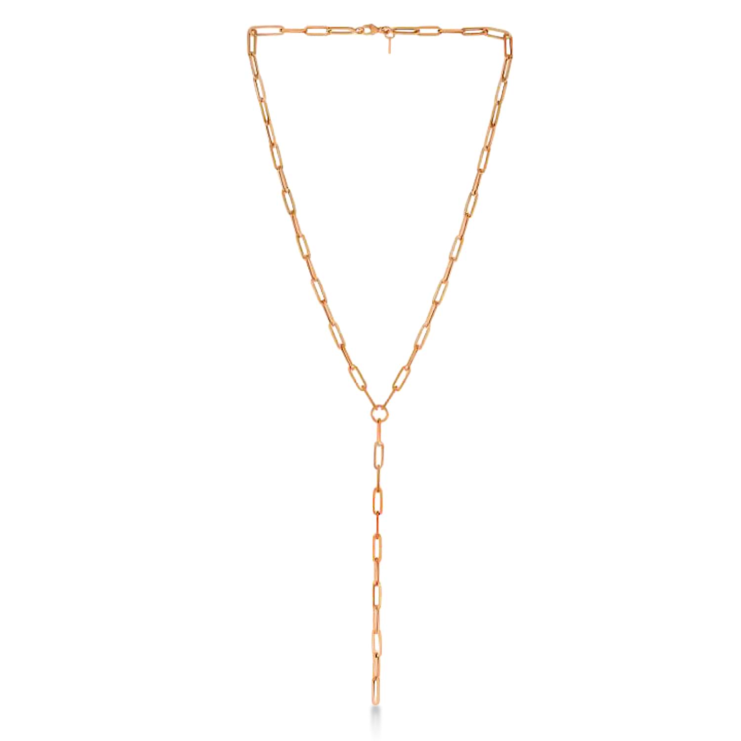 Lariat Paperclip Link Y-Shaped Chain Necklace 14k Rose Gold