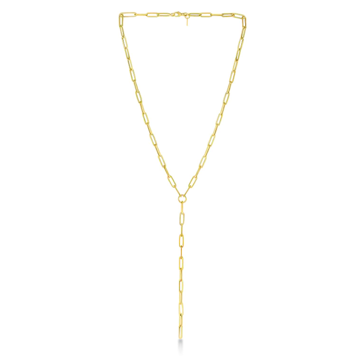 Lariat Paperclip Link Y-Shaped Chain Necklace 14k Yellow Gold