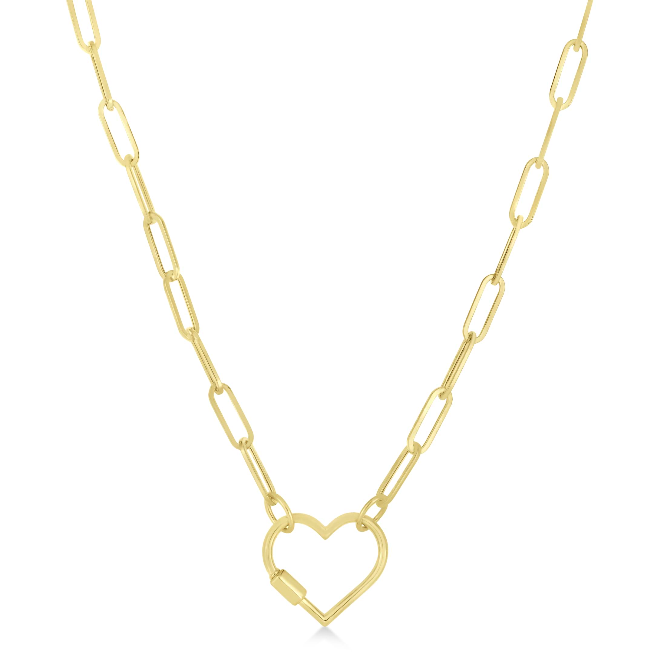 Paperclip Heart Carabiner Pendant Necklace 14k Yellow Gold