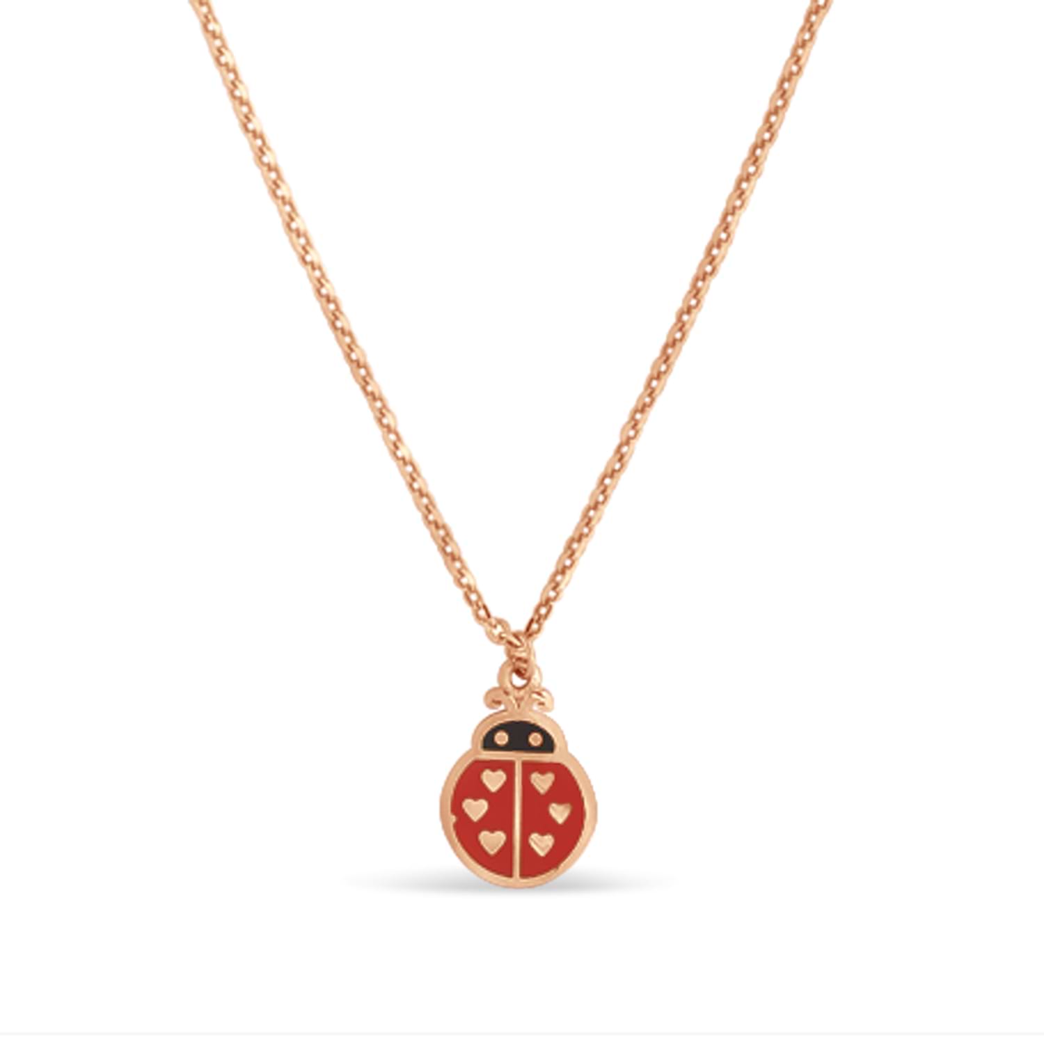 Ladybug Enamel Pendant Necklace 14k Rose Gold