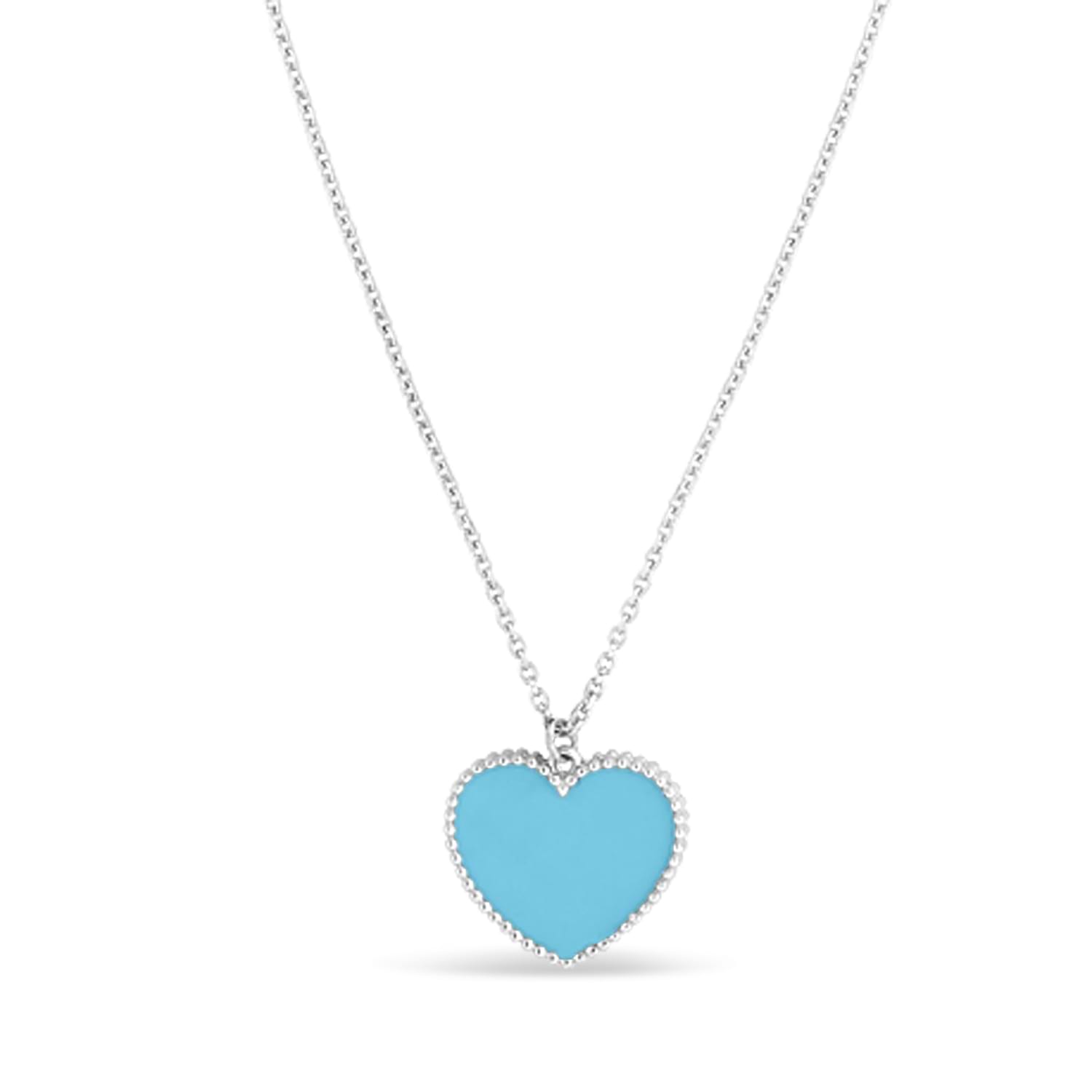 Turquoise Heart Pendant Necklace 14k White Gold