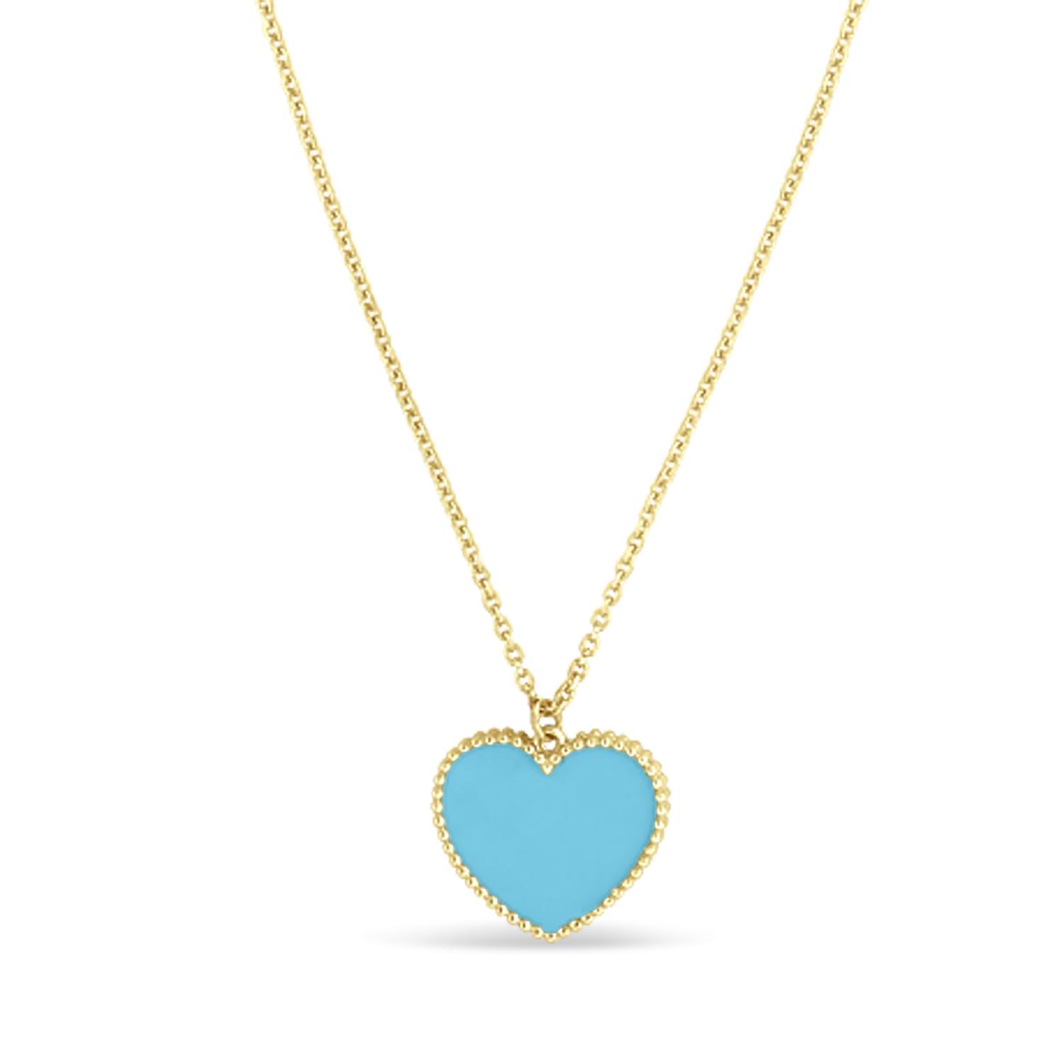 Turquoise Heart Pendant Necklace 14k Yellow Gold