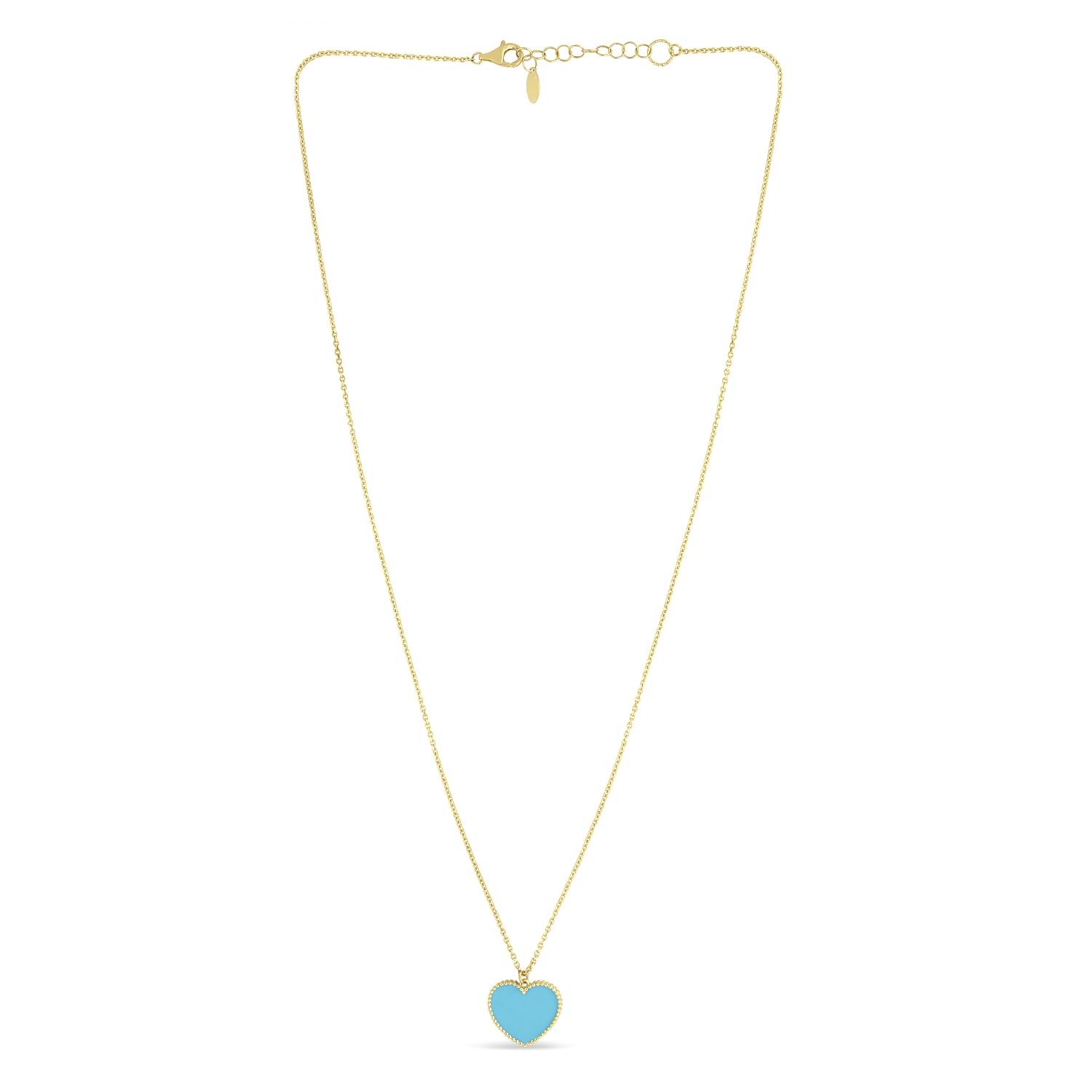 Turquoise Heart Pendant Necklace 14k Yellow Gold